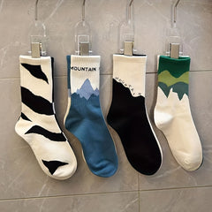 Colorblock Print Ribbed Socks Comfy Mid Tube Stockings