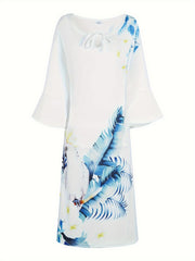  Bird & Leaf Print Maxi Dress