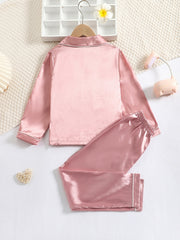 Baby Girls Satin Pajama Set Long Sleeve Button Down Solid Sleepwear