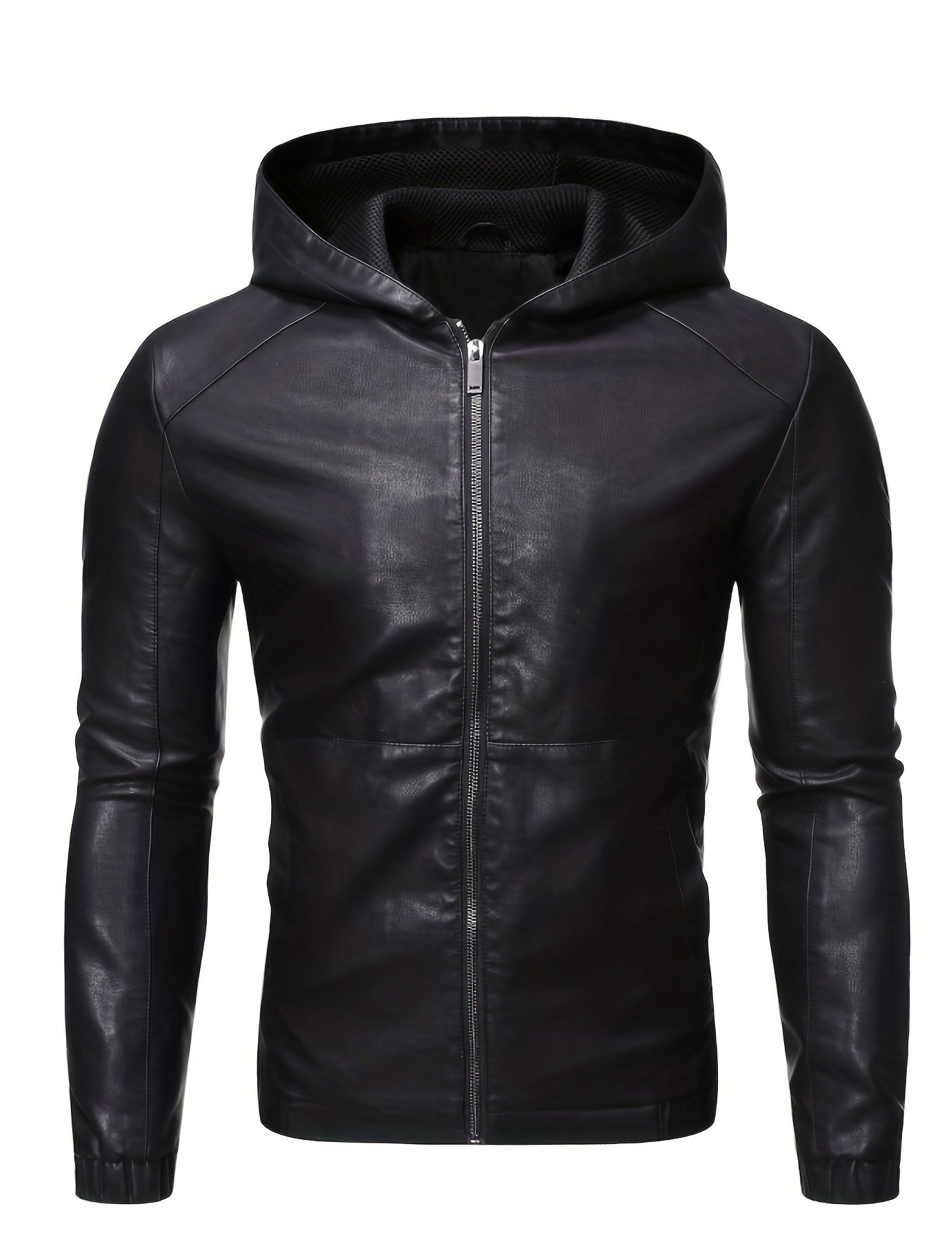 Men's PU Hooded Jacket Zip Up Faux Leather Jacket