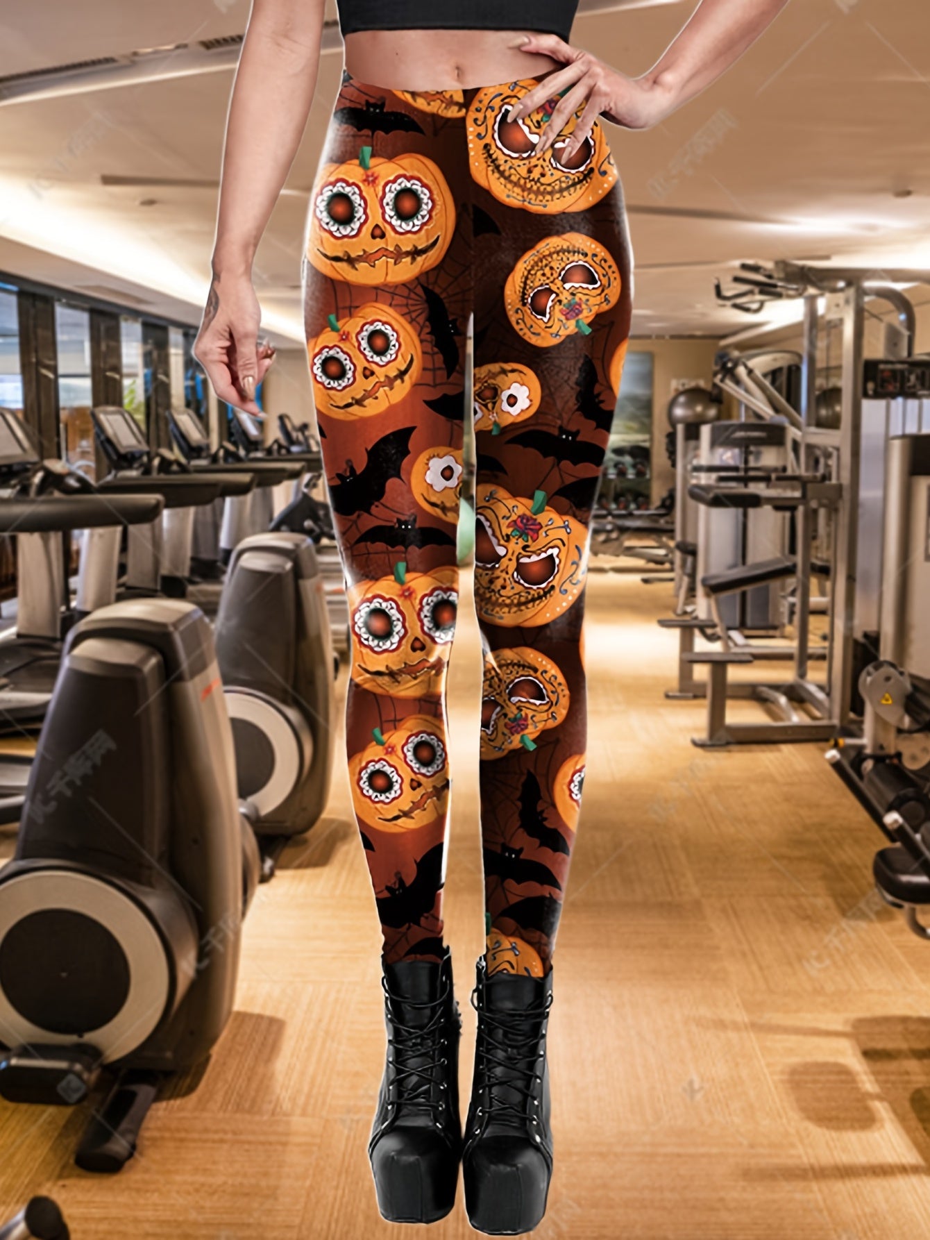 Pumpkin Print Yoga Leggings High Waist Workout Tight Pants