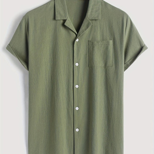 Men's Casual Short Sleeve Cotton Shirt Chest Pocket Summer Vacation Resort Tops