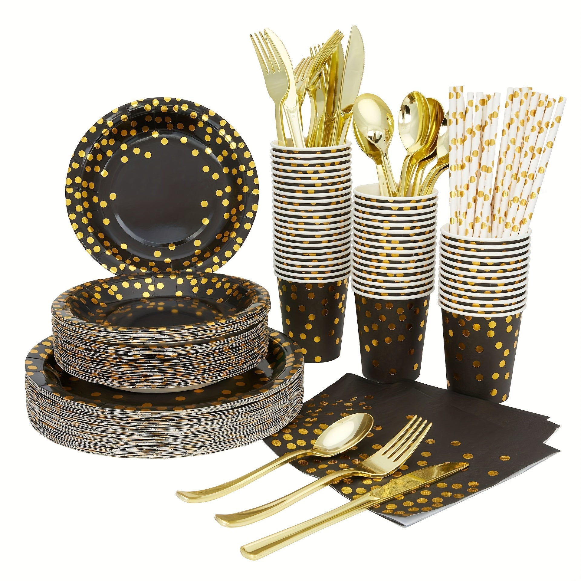 Golden Party Supplies Kit for 25 Guests - Plates, Cups, Napkins