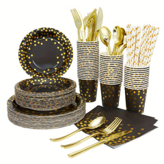 Golden Party Supplies Kit for 25 Guests - Plates, Cups, Napkins
