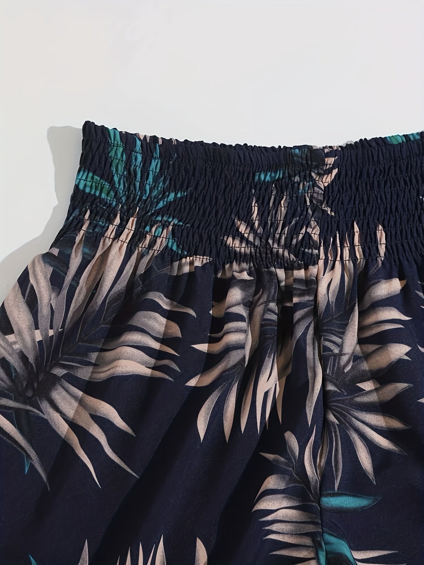 Tropical Print Smocked Waist Shorts Women's Casual Shorts