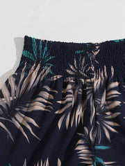 Tropical Print Smocked Waist Shorts Women's Casual Shorts