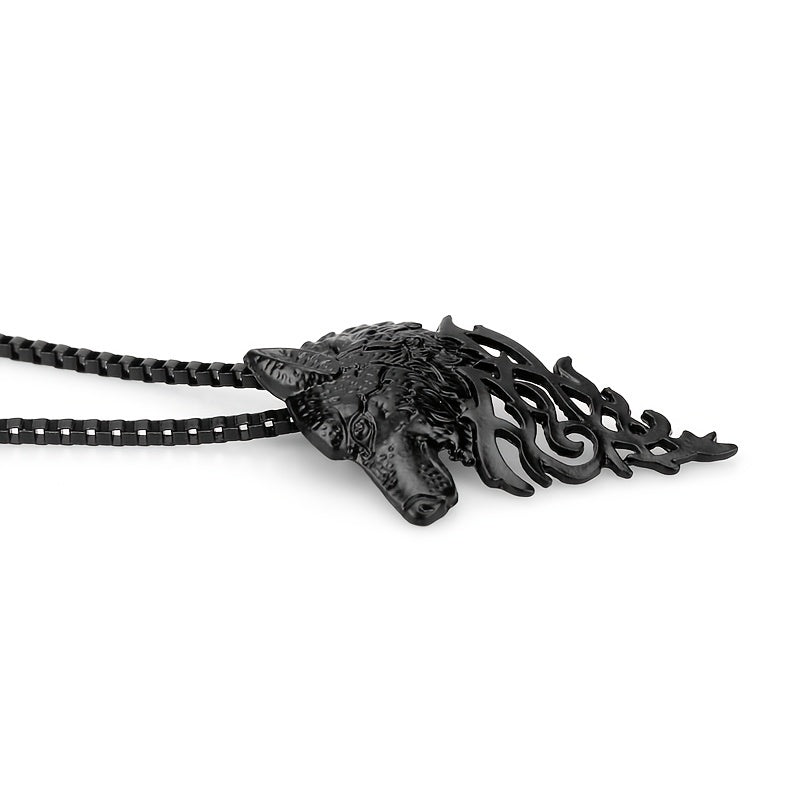 Punk Style Wolf Head Pendant Necklace Men's Jewelry Vintage Hip Hop Sweater Chai