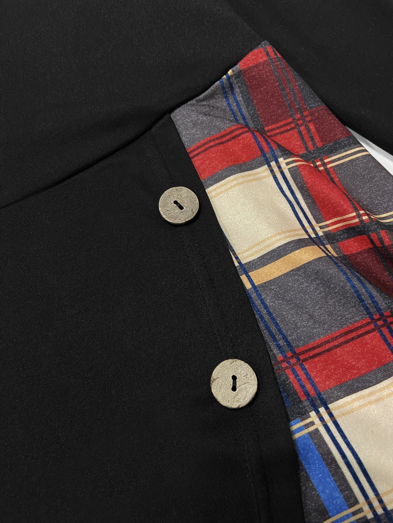  Colorblock Plaid Print Button Hooded Dress
