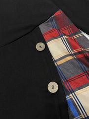  Colorblock Plaid Print Button Hooded Dress