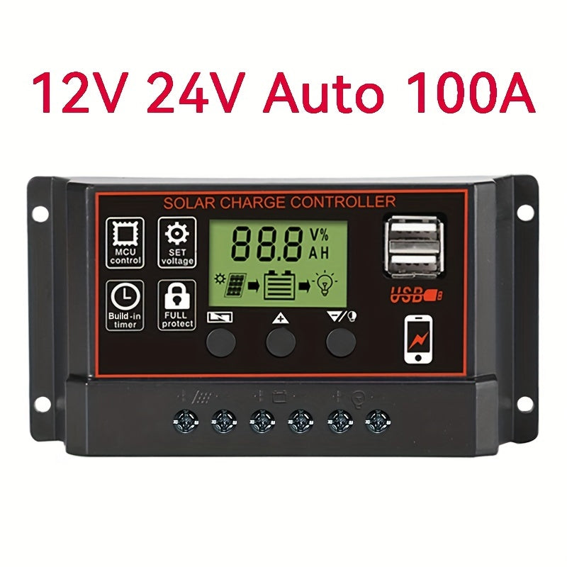 12V 24V Auto LCD Solar Regulator Dual USB 5V