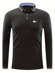 Men's Lion Head Print Long Sleeve Polo Shirt for Spring Fall
