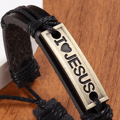 Men's Vintage I LOVE JESUS Leather Bracelet