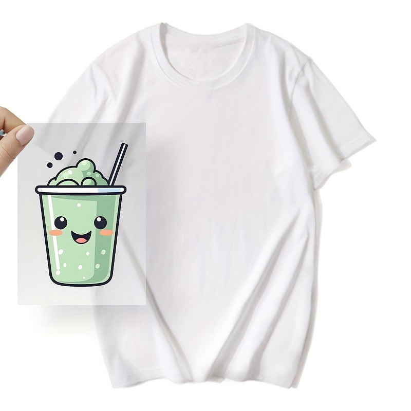 4pcs Cartoon Bubble Tea Heat Transfer Vinyl Patches DIY Clothing T Shirts Masks