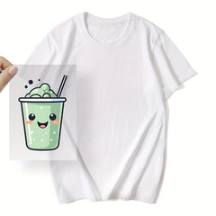 4pcs Cartoon Bubble Tea Heat Transfer Vinyl Patches DIY Clothing T Shirts Masks