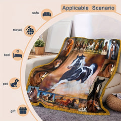 Running Horse Print Flannel Blanket Double sided Fleece Soft For Sofa Bed