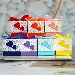 50pcs Peach Heart Candy Chocolate Party Favor Box for Birthdays Weddin