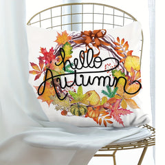 Autumn Pumpkin Maple Leaf Wreath Digital Print Throw Pillow Cover
