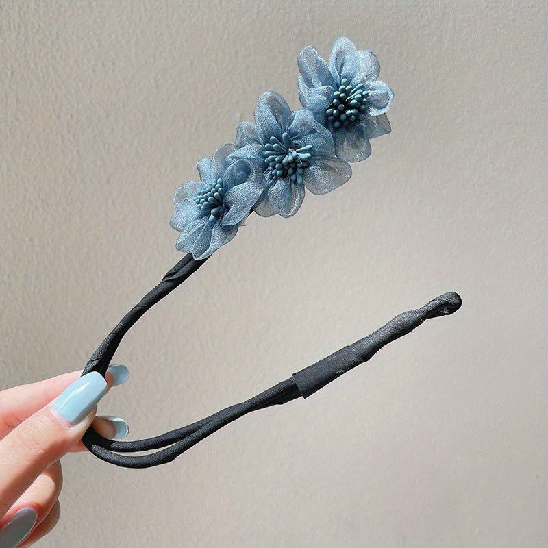 Flowers Organza Twist Hair Pin Buns Hairpin For Women