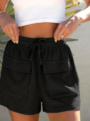  Women's High Rise Stretchy Crinkle Shorts With Pockets