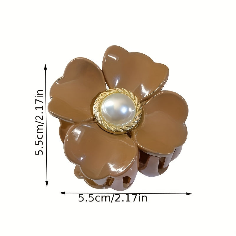 4pcs Faux Pearl Flower Hair Claw - Female Hair Clip