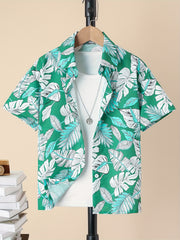 Boys Leaf Print Short Sleeves Shirt For Vacation Beach Kids Summer Clothes