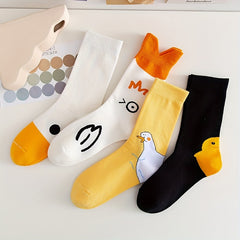 1pair Goose Cotton Socks Cartoon Socks Crew Socks