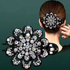 Rhinestones Flower Hair Clip Ponytail Hairclip Barrette Crystal Fancy Decorative