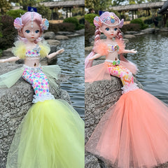 2pcs Mermaid Dolls Wedding Dress Set 3D Eyes Christmas Easter