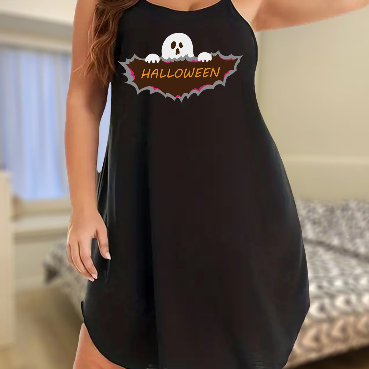  Funny Ghost Print Sleep Dress