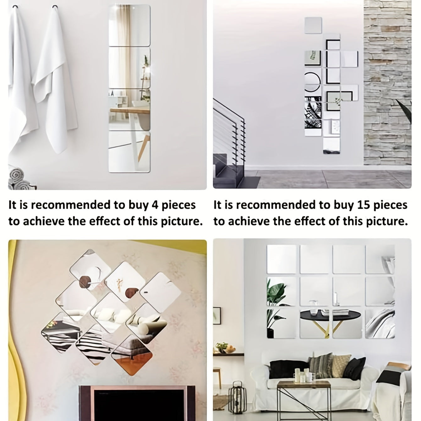 4pcs HD Acrylic Right Angle Mirror Sticker for Home and Office Walls
