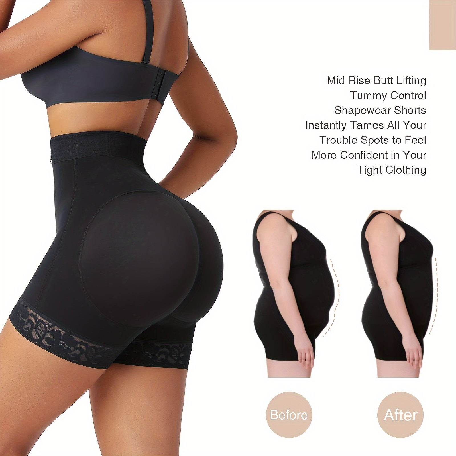 Lace Zipper Butt Lifting Pants Tummy Control Body Shaper