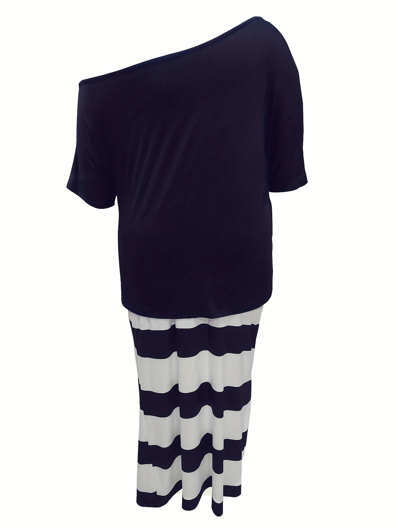 Women's Plus Dandelion Print Top & Stripe Print Maxi Skirt Set