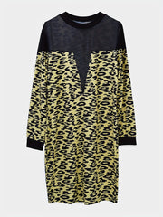  Colorblock Leopard Print Mesh Sleeve Bodycon Dress