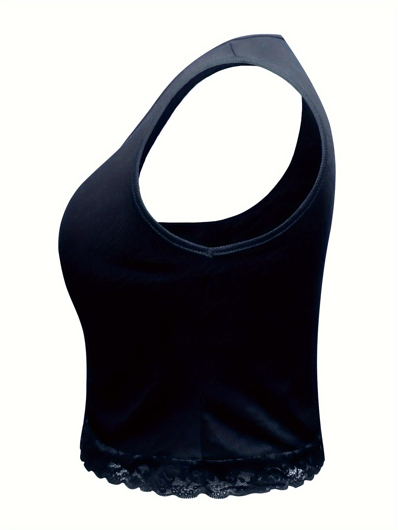  Sexy Tank Top Solid Ruched Lace Trim V Neck Medium Stretch Crop