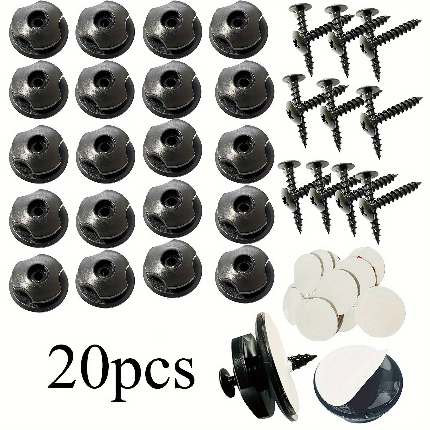 20pcs Car Trunk Hook Mounting Points Luggage Net Hook w/Screws & Adhesive