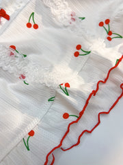 Cherry Print Pajama Set Lace Trim Cami Top & Ruffle Shorts