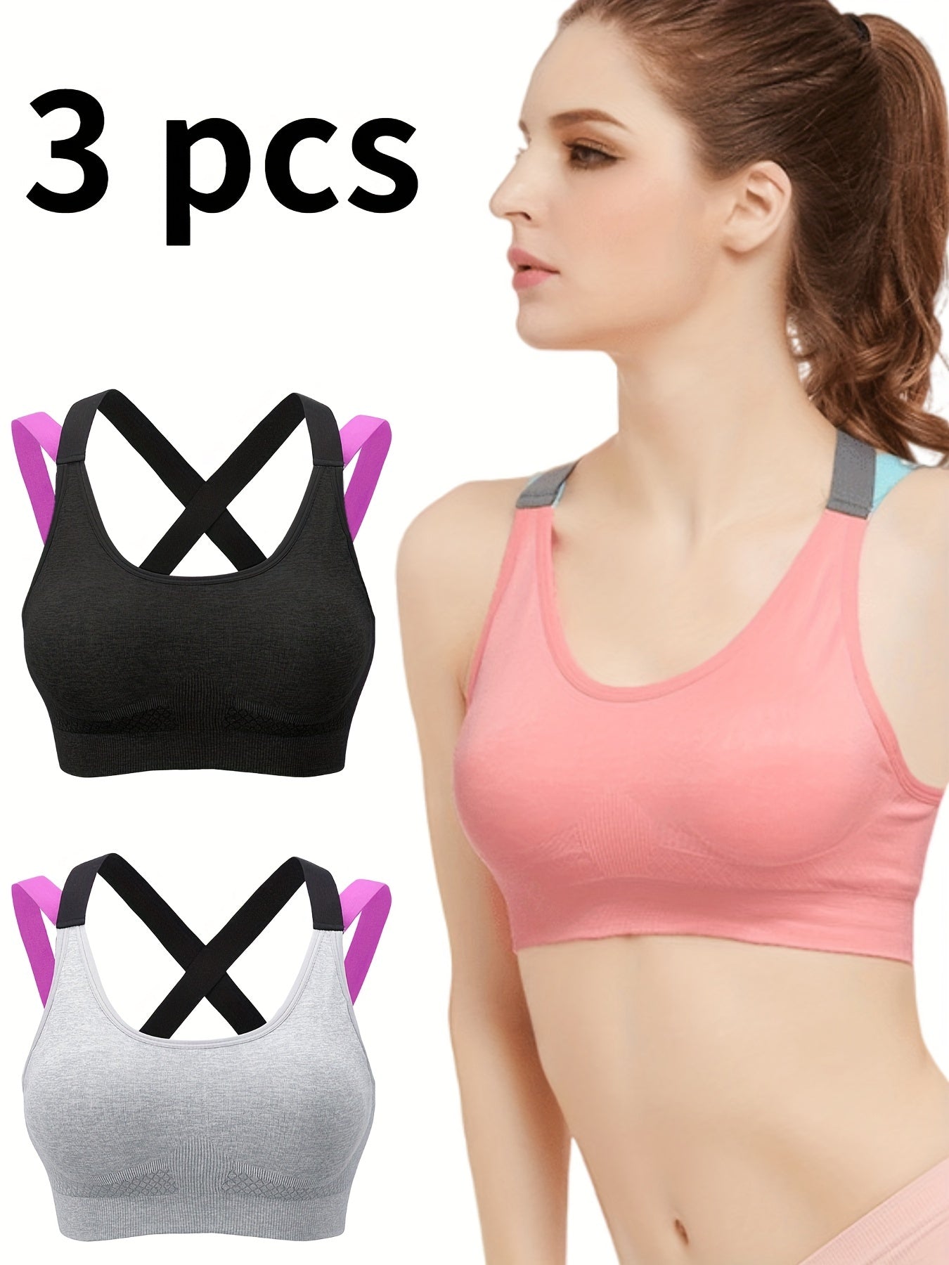 3pcs Criss Cross Sports Bras Colorblock