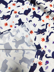  Cat Print Button Up Long Sleeve Collar Blouse