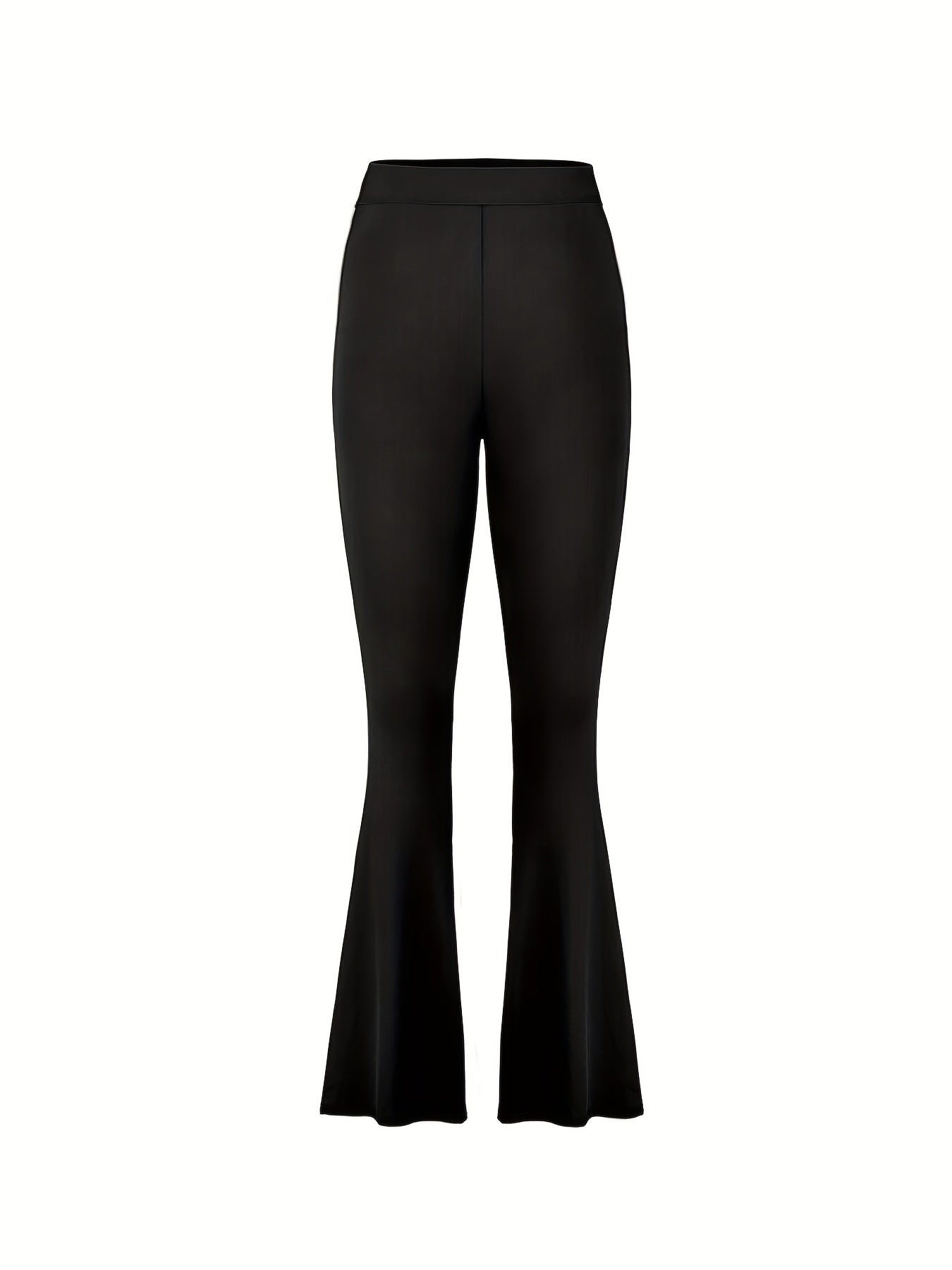  Solid High Rise Flared Leg Trousers