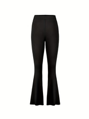  Solid High Rise Flared Leg Trousers