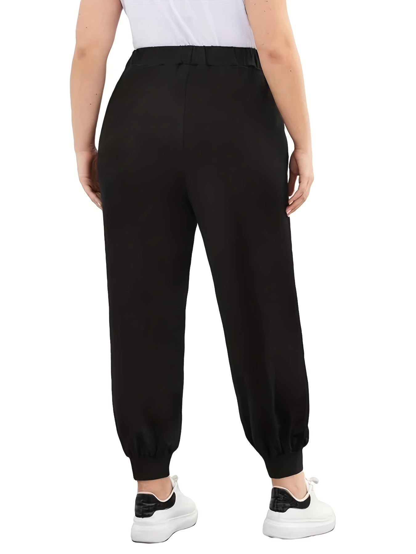  Casual Pants Women's Plus Solid Elastic Waist Medium Stretch Joggers