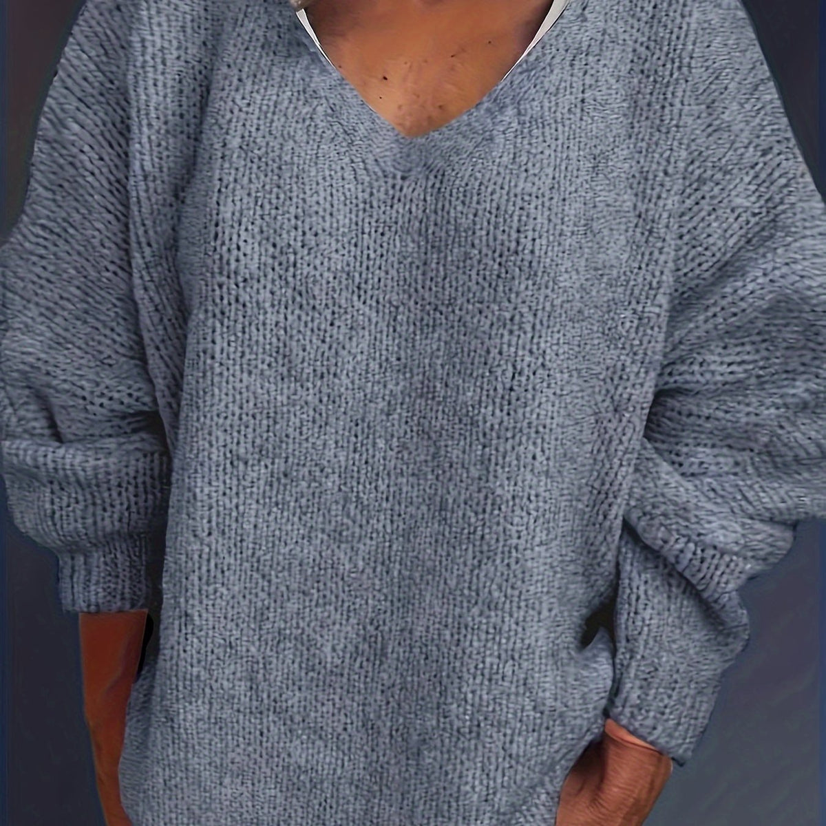  Solid V Neck Sweater Long Sleeve Jumper