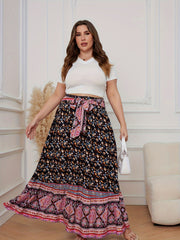  Colorblock Floral Print Boho Maxi Skirt