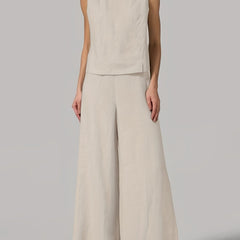 Solid Two-Piece Set Crew Neck Tank Top & Wide Leg Pants