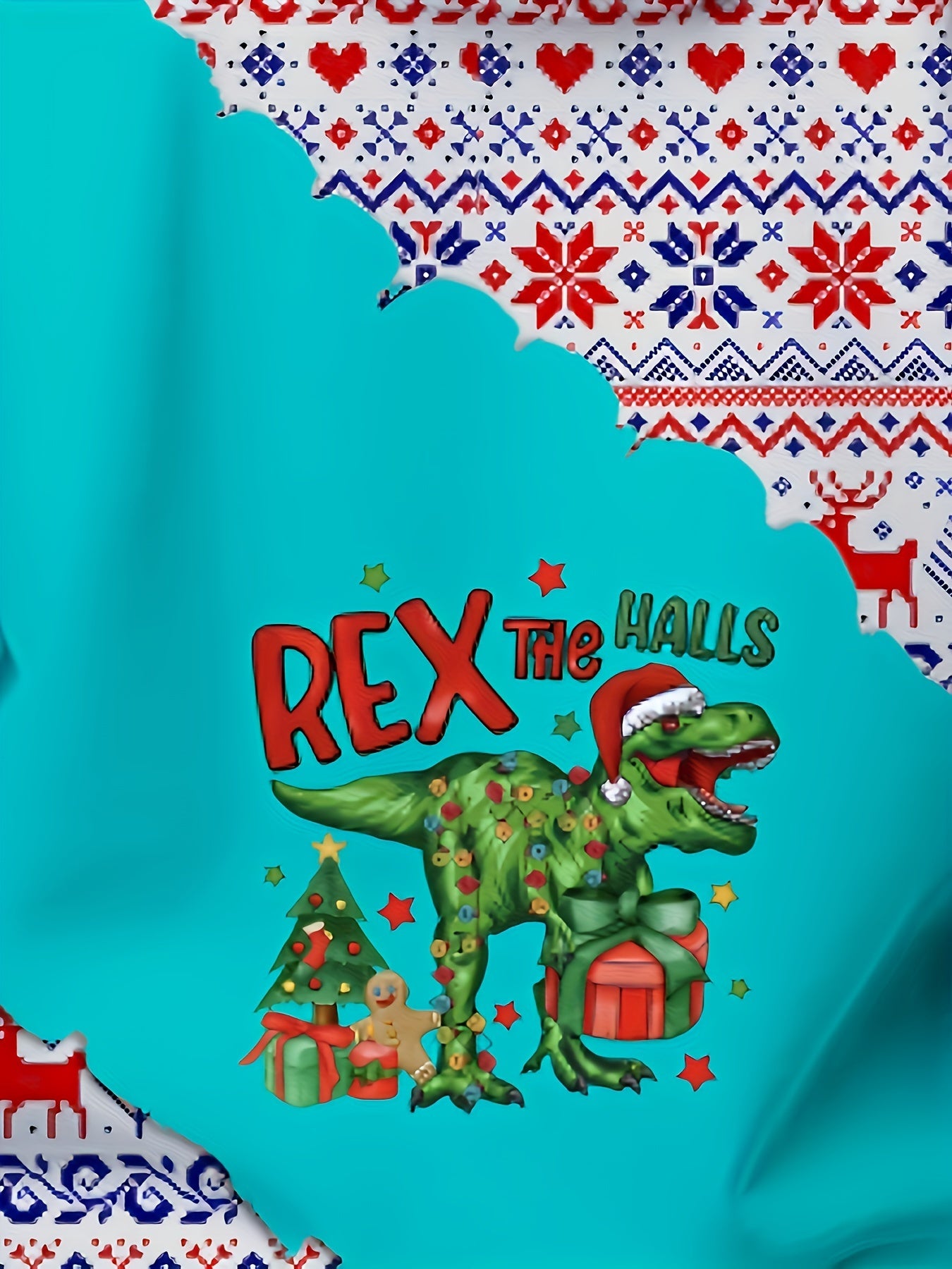 Christmas Dinosaur Print Boys Hoodie Lightweight Comfortable