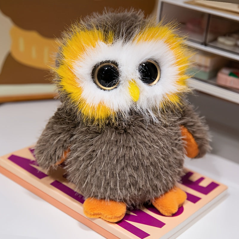 2pcs Realistic Owl Plush Dolls Soft Stuffed Toys Khaki & Grey