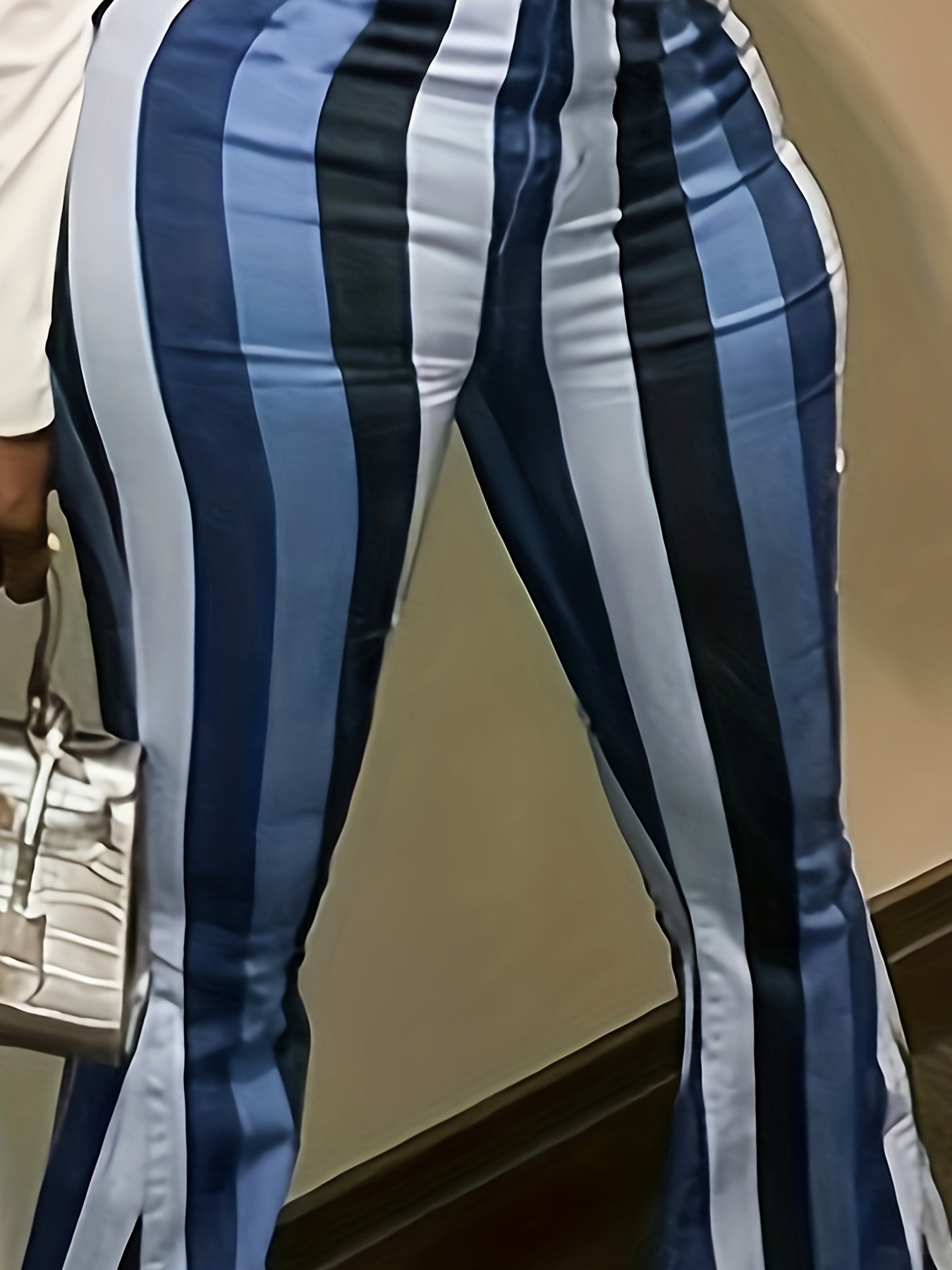  Casual Leggings Women's Plus Stripe Print Flared Leg Pants