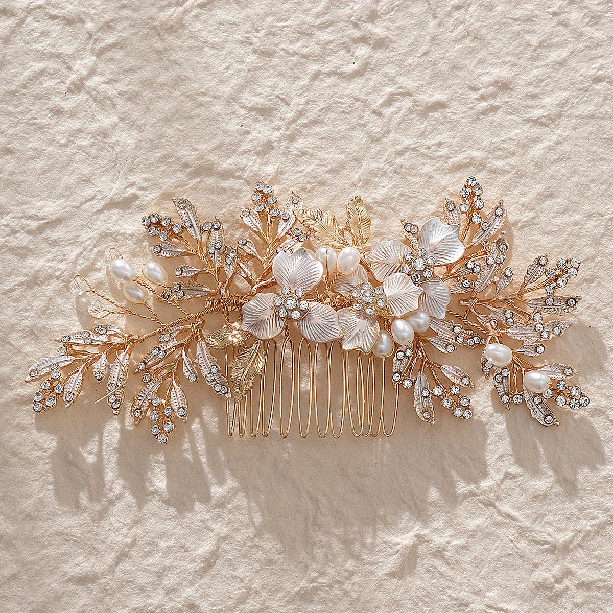 Faux Pearl Hair Comb Flower Leaf Hair Accessories Bridal Updo Head Jewelry