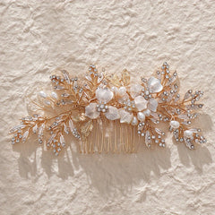 Faux Pearl Hair Comb Flower Leaf Hair Accessories Bridal Updo Head Jewelry