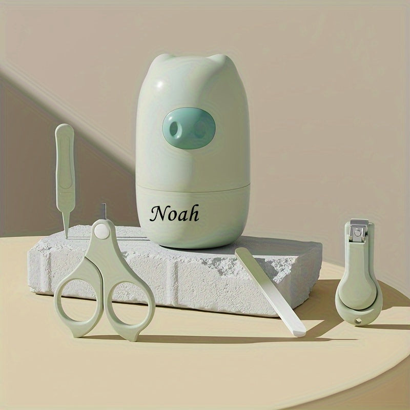 4pcs Personalized Nail Clippers Set Custom Name Pink & Green Nail Care Kit